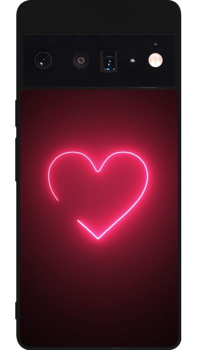 Coque Google Pixel 6 Pro - Silicone rigide noir Valentine 2023 single neon heart