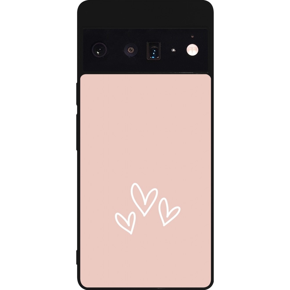 Coque Google Pixel 6 Pro - Silicone rigide noir Valentine 2023 three minimalist hearts