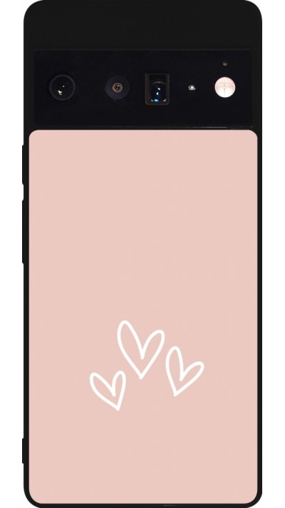 Coque Google Pixel 6 Pro - Silicone rigide noir Valentine 2023 three minimalist hearts