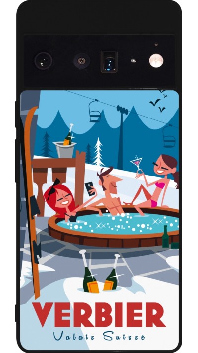 Google Pixel 6 Pro Case Hülle - Silikon schwarz Verbier Mountain Jacuzzi