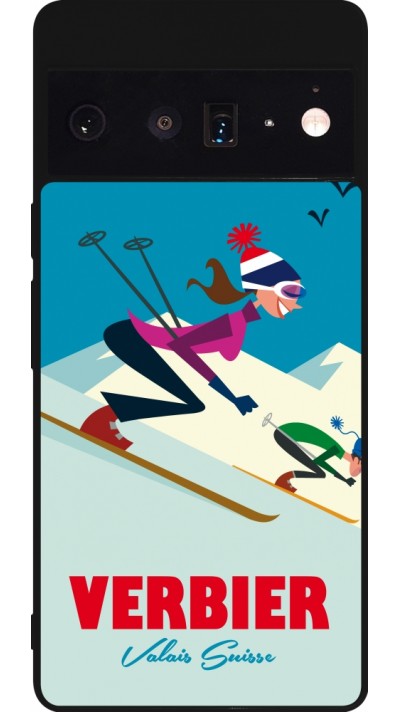 Coque Google Pixel 6 Pro - Silicone rigide noir Verbier Ski Downhill