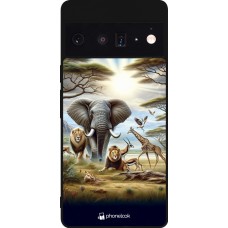 Coque Google Pixel 6 Pro - Silicone rigide noir Vie sauvage africaine