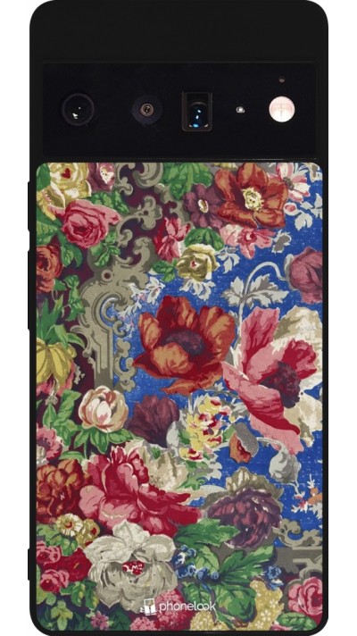 Coque Google Pixel 6 Pro - Silicone rigide noir Vintage Art Flowers