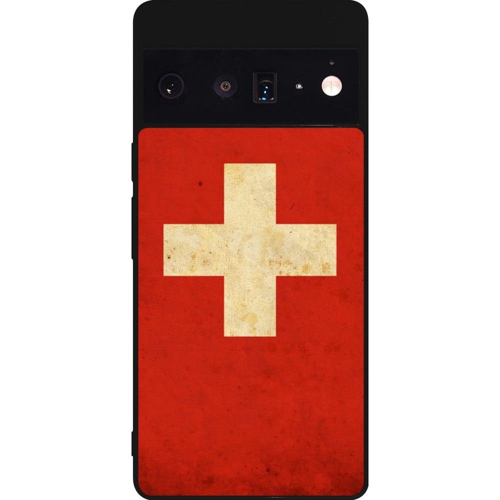Google Pixel 6 Pro Case Hülle - Silikon schwarz Vintage Flag SWISS