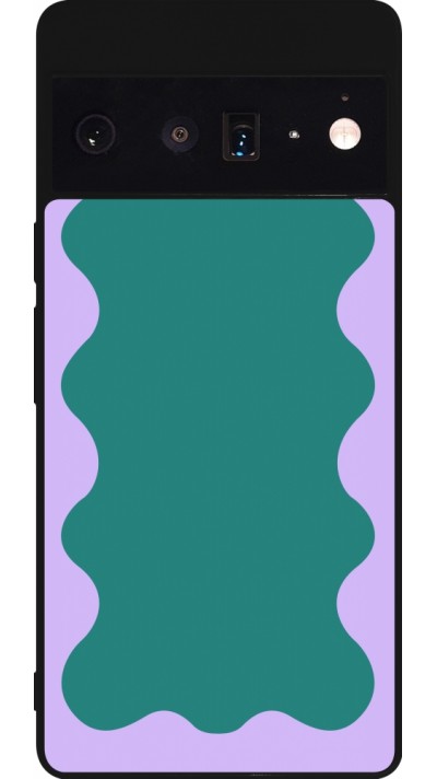 Coque Google Pixel 6 Pro - Silicone rigide noir Wavy Rectangle Green Purple