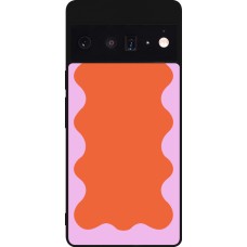Google Pixel 6 Pro Case Hülle - Silikon schwarz Wavy Rectangle Orange Pink