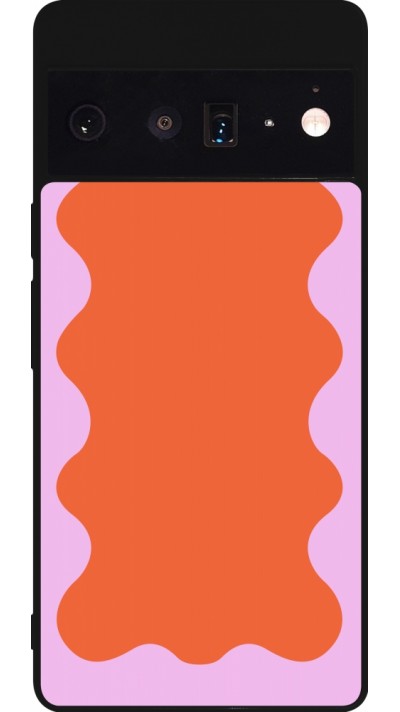 Coque Google Pixel 6 Pro - Silicone rigide noir Wavy Rectangle Orange Pink
