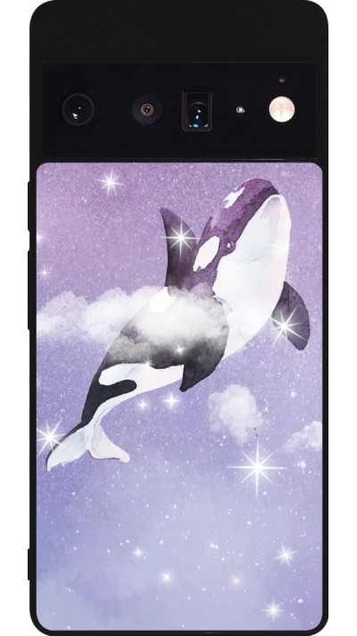 Coque Google Pixel 6 Pro - Silicone rigide noir Whale in sparking stars