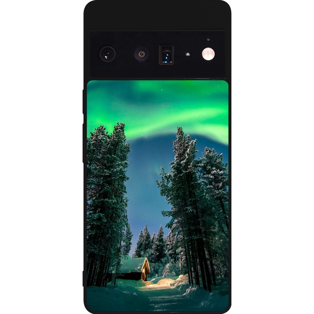Google Pixel 6 Pro Case Hülle - Silikon schwarz Winter 22 Northern Lights