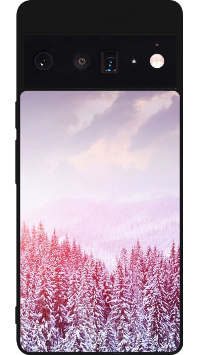 Coque Google Pixel 6 Pro - Silicone rigide noir Winter 22 Pink Forest