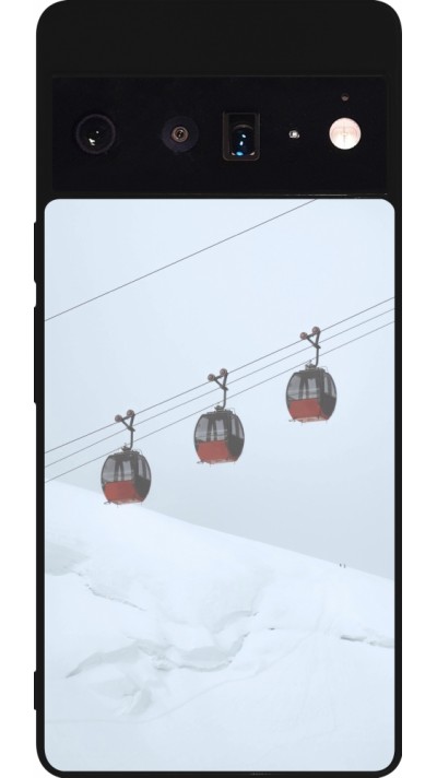 Coque Google Pixel 6 Pro - Silicone rigide noir Winter 22 ski lift