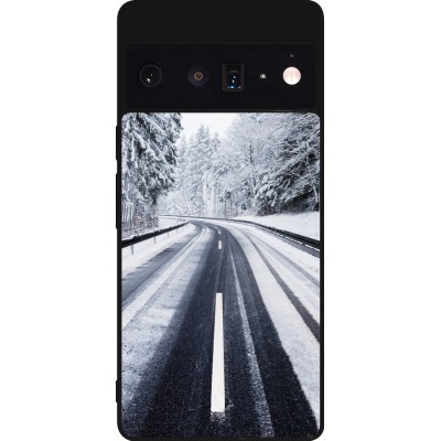 Google Pixel 6 Pro Case Hülle - Silikon schwarz Winter 22 Snowy Road