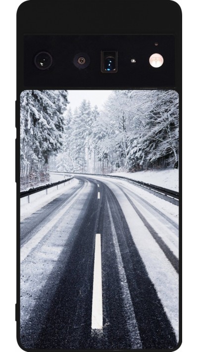 Coque Google Pixel 6 Pro - Silicone rigide noir Winter 22 Snowy Road