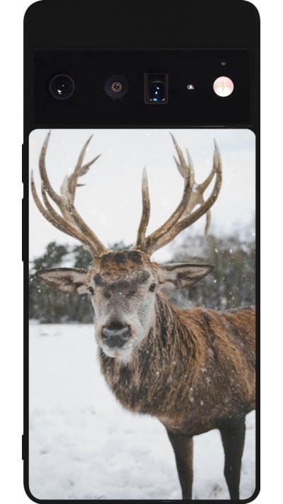 Coque Google Pixel 6 Pro - Silicone rigide noir Winter 25 Winter reindeer