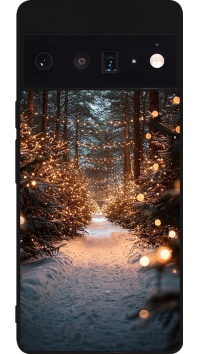 Coque Google Pixel 6 Pro - Silicone rigide noir Winter 25 Winter snowy road