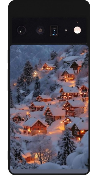 Coque Google Pixel 6 Pro - Silicone rigide noir Winter 25 Winter snowy village