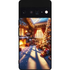 Coque Google Pixel 6 Pro - Silicone rigide noir Noël Chalet Féerie