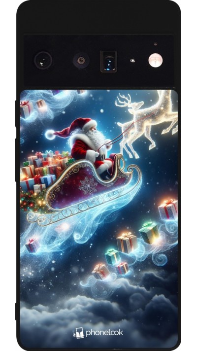 Coque Google Pixel 6 Pro - Silicone rigide noir Noël 2023 Père Noël enchanté