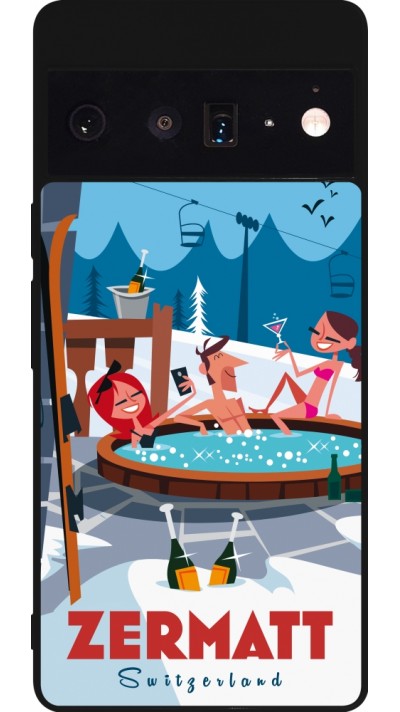 Coque Google Pixel 6 Pro - Silicone rigide noir Zermatt Mountain Jacuzzi