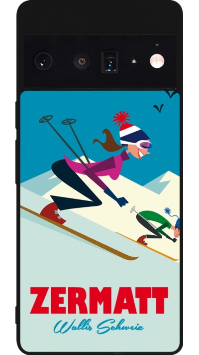 Coque Google Pixel 6 Pro - Silicone rigide noir Zermatt Ski Downhill