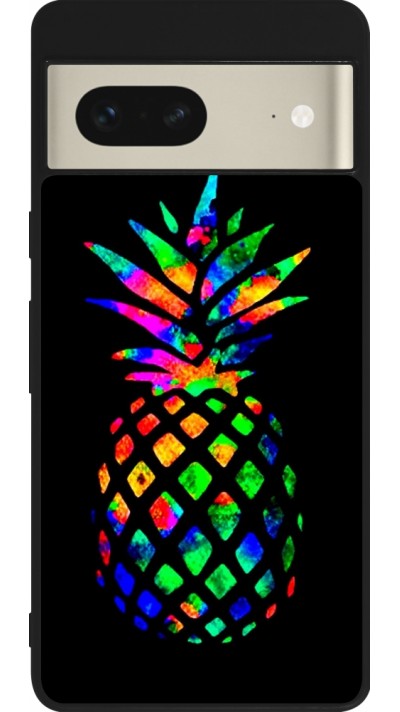 Coque Google Pixel 7 - Silicone rigide noir Ananas Multi-colors