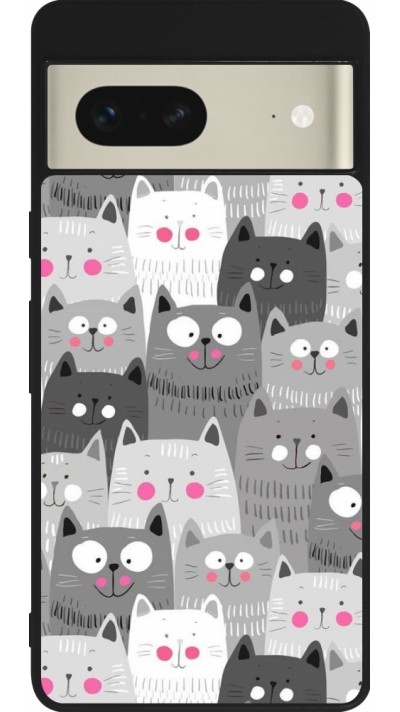 Coque Google Pixel 7 - Silicone rigide noir Chats gris troupeau