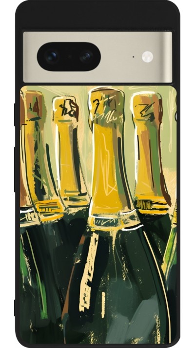 Coque Google Pixel 7 - Silicone rigide noir Champagne peinture