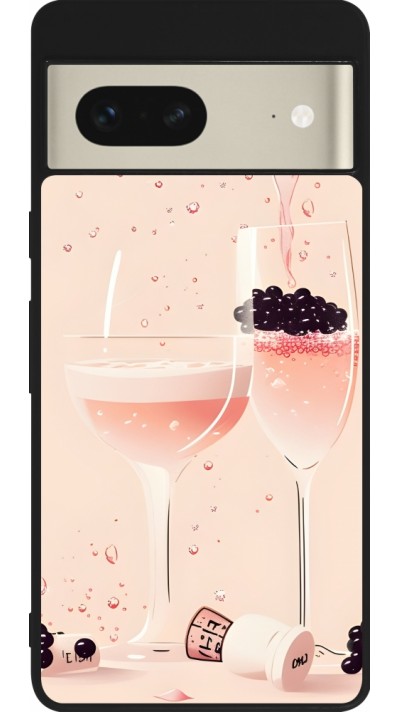 Coque Google Pixel 7 - Silicone rigide noir Champagne Pouring Pink