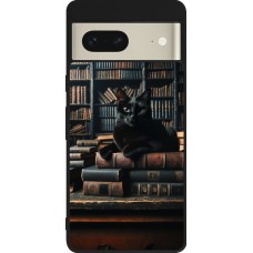 Google Pixel 7 Case Hülle - Silikon schwarz Katze Bücher dunkel