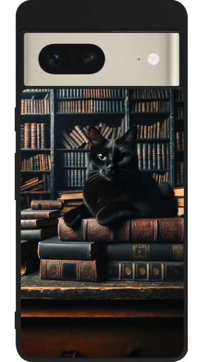 Google Pixel 7 Case Hülle - Silikon schwarz Katze Bücher dunkel