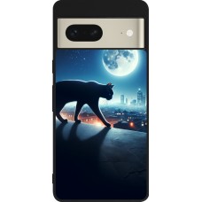 Google Pixel 7 Case Hülle - Silikon schwarz Schwarze Katze unter dem Vollmond