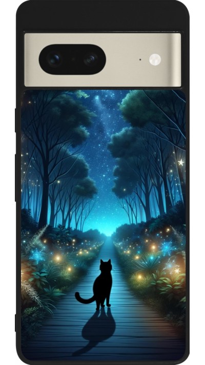 Coque Google Pixel 7 - Silicone rigide noir Chat noir promenade