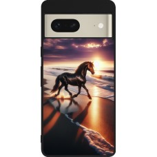 Coque Google Pixel 7 - Silicone rigide noir Cheval majestueux plage