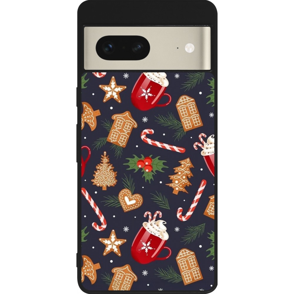 Coque Google Pixel 7 - Silicone rigide noir Christmas 25 Pattern Gingerbread House