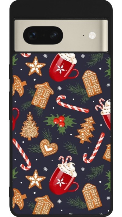 Coque Google Pixel 7 - Silicone rigide noir Christmas 25 Pattern Gingerbread House