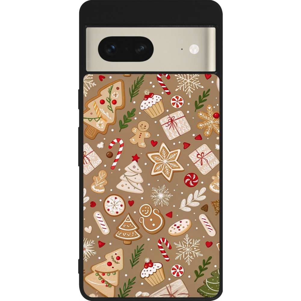 Coque Google Pixel 7 - Silicone rigide noir Christmas 25 Pattern Ginger Cookie