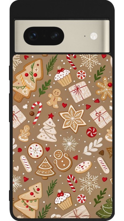 Coque Google Pixel 7 - Silicone rigide noir Christmas 25 Pattern Ginger Cookie