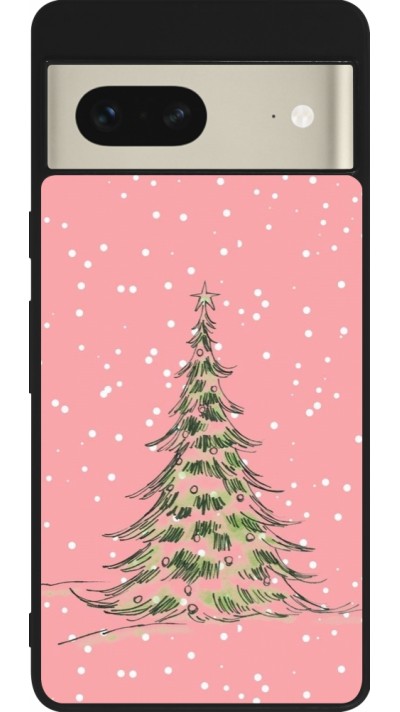 Coque Google Pixel 7 - Silicone rigide noir Christmas 25 Pink Tree