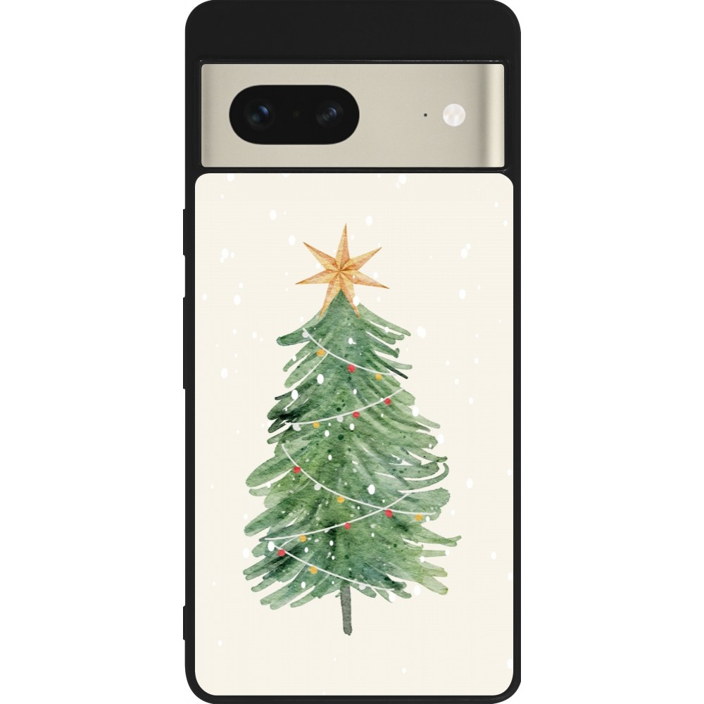 Coque Google Pixel 7 - Silicone rigide noir Christmas 25 Sketch Tree
