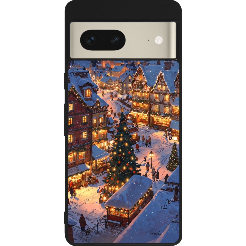 Coque Google Pixel 7 - Silicone rigide noir Christmas 25 Xmas Village
