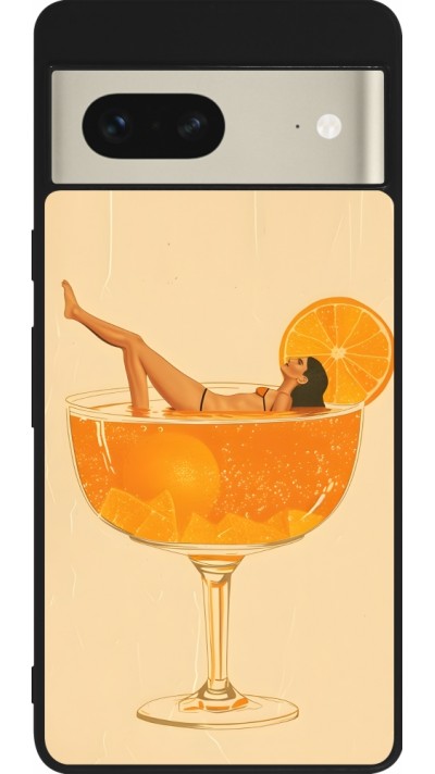 Coque Google Pixel 7 - Silicone rigide noir Cocktail bain vintage