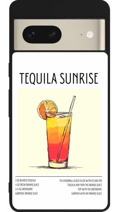 Coque Google Pixel 7 - Silicone rigide noir Cocktail recette Tequila Sunrise