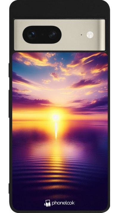 Google Pixel 7 Case Hülle - Silikon schwarz Sonnenuntergang gelb violett