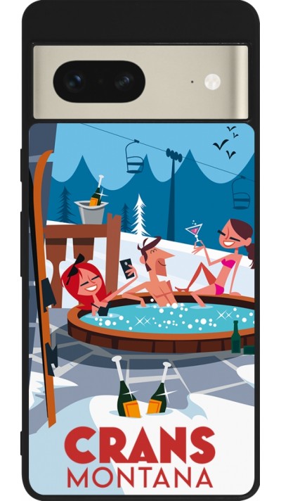 Coque Google Pixel 7 - Silicone rigide noir Crans-Montana Mountain Jacuzzi