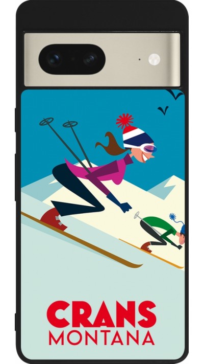 Coque Google Pixel 7 - Silicone rigide noir Crans-Montana Ski Downhill