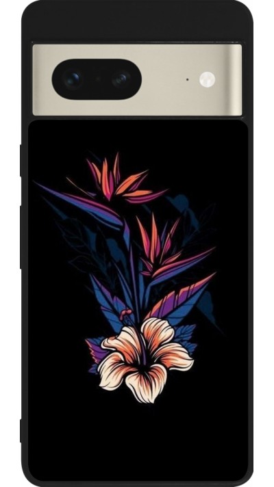 Coque Google Pixel 7 - Silicone rigide noir Dark Flowers