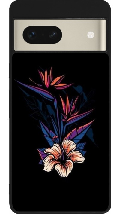Coque Google Pixel 7 - Silicone rigide noir Dark Flowers