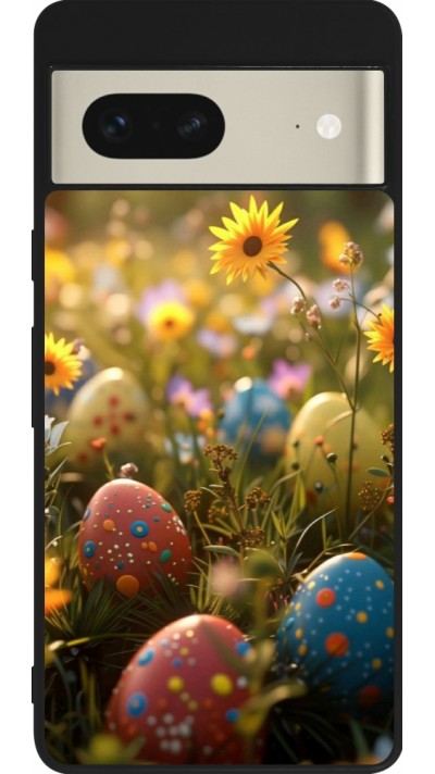 Coque Google Pixel 7 - Silicone rigide noir Easter 2026 Decorated eggs