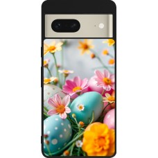 Coque Google Pixel 7 - Silicone rigide noir Easter 2026 Eggs with flowers