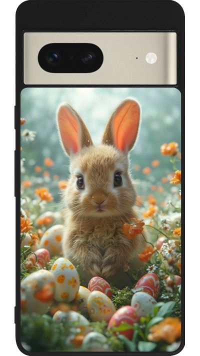 Coque Google Pixel 7 - Silicone rigide noir Easter 2026 Rabbit in the garden